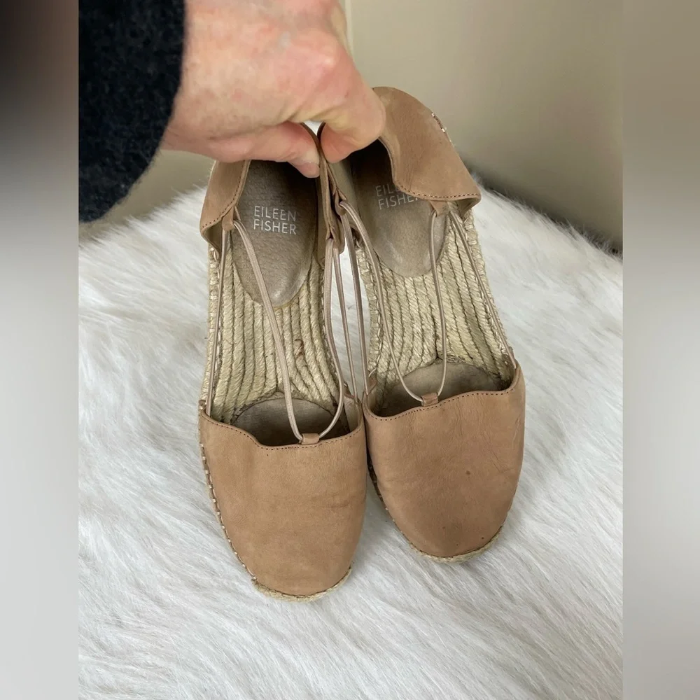 Eileen Fisher Lee Nubuck Leather Tan Espadrille Flats 8.5